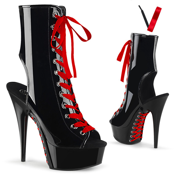 6 inches Heel, 1 3/4 inches PF Open Toe/Heel Ankle Boot w/ Corset Lacing
