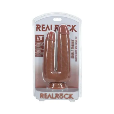 Couples Dildos Realrock Double Trouble 7 In 8 In Dildo Tan