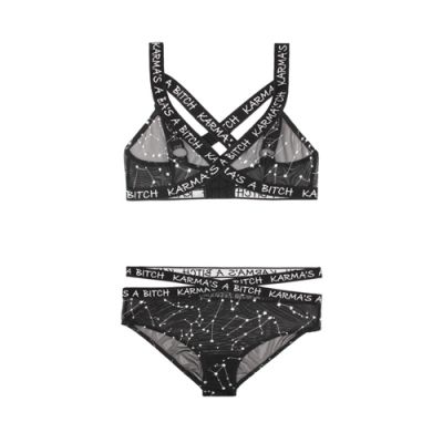 Bra Set With Zodiac Print Black Metallic S M