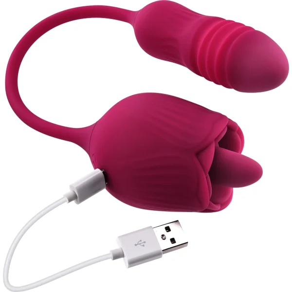 Wild Rose Rechargeable Silicone Dual Clitoral Stimulator By Evolved Novelties - Red
