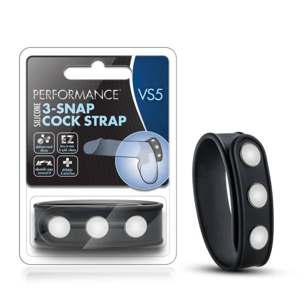 Performance - Vs5 - Silicone 3-snap Cock Strap - Black