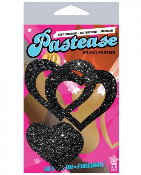 Pastease Glitter Peek A Boob Hearts Pasties Black — image 4 of 4