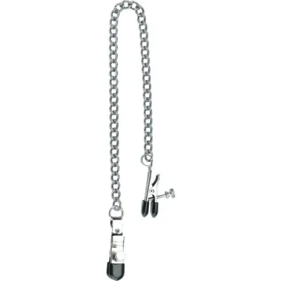 Adjustable Broad Tip Nipple Clamps With Loop And Link Chain Silver