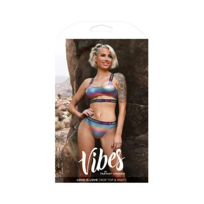 Women s Lingerie Fantasy Lingerie Vibes Love Is Love Underboob Cut Out Top Cheeky Panty Rainbow Holo M l