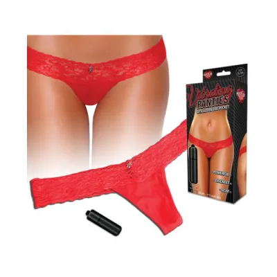 Vibrating Panties Lace Thong Hidden Pocket Red S M