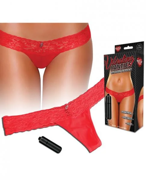 Vibrating Panties Lace Thong Hidden Pocket Red S/M