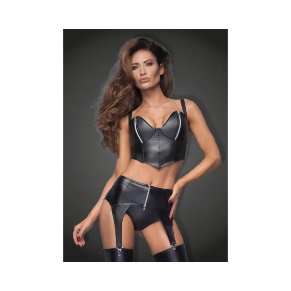 Noir Powerwetlook Garter Belt With Silver Zipper Medium