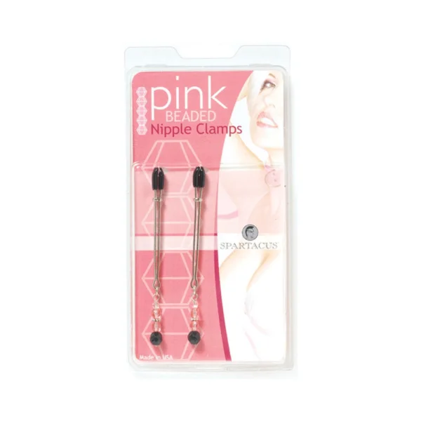 Beaded Nipple Clamps Adjustable Rubber Tipped Clamps With Pink Beads