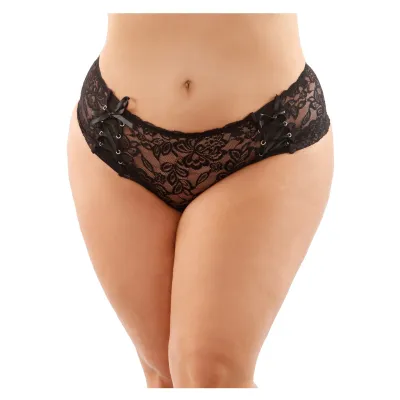 Magnolia Crotchless Boyshort with Lace Up Panels Queen Size