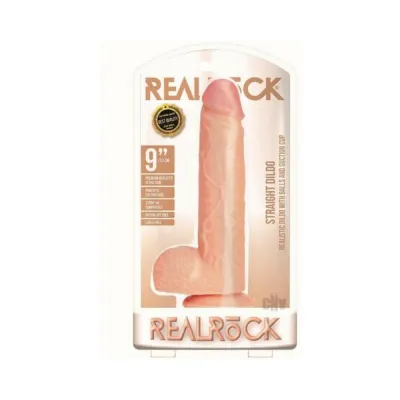 Realrock Straight Realistic Dildo With Balls And Suction Cup 9 In Light