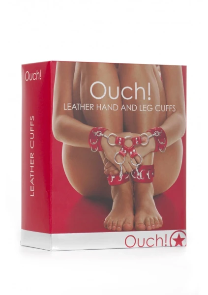 Leather Hand And Legcuffs - Red -