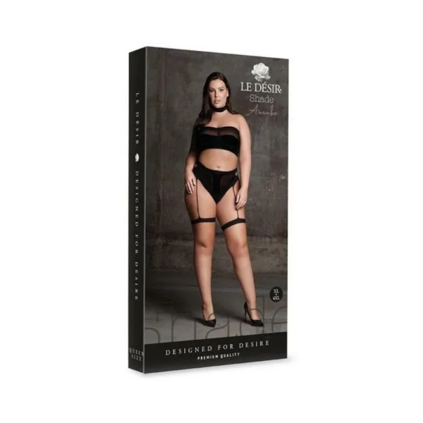 Women's Lingerie: Shots Le Desir Shade Ananke Xii 3-piece With Choker, Bandeau Top & Panty With Garters Black Queen Si