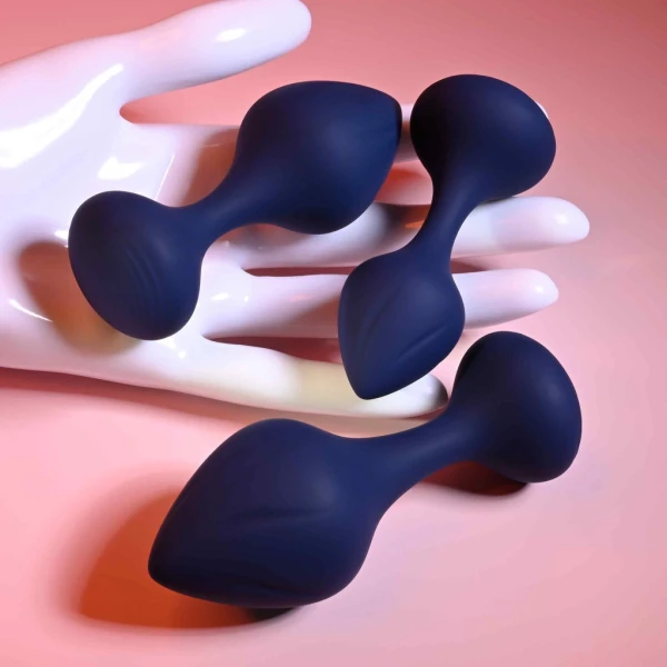 Playboy Pleasure Tail Trainer Silicone 3 Piece Anal Training Kit - Navy