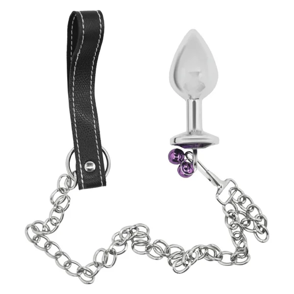 Bondage Leash Metal Butt Plug With Jewel — image 9 of 11