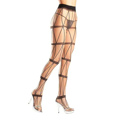 BeWicked Sheer Faux Chains Design Pantyhose