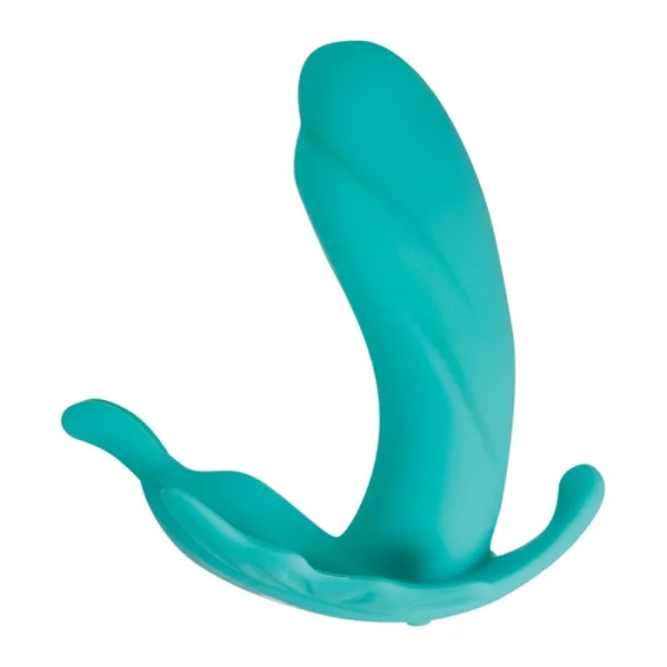 The Butterfly Effect Clitoral & G-Spot Teal Wearable Remote Vibrator By Evolved Novelties
