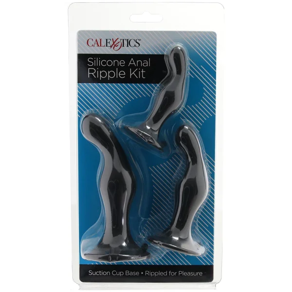 Silicone Anal Ripple 3 Piece Butt Plug Kit By CalExotics - Black