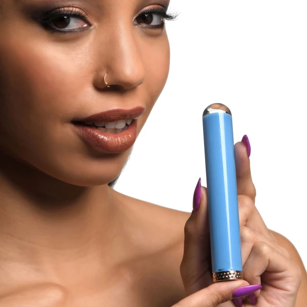 Prisms Vibra-Glass 10X Rechargeable Mini Glass Vibrator - Blue