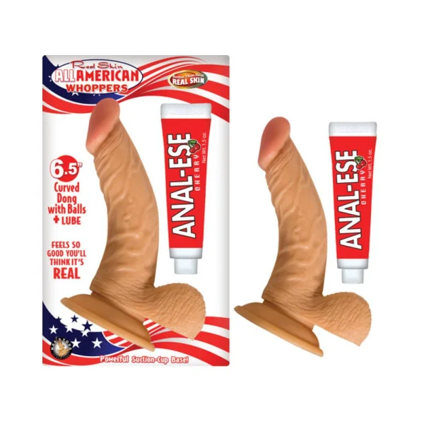 All American Whoppers 6.5 inches Curved Dong Balls + Anal Ese