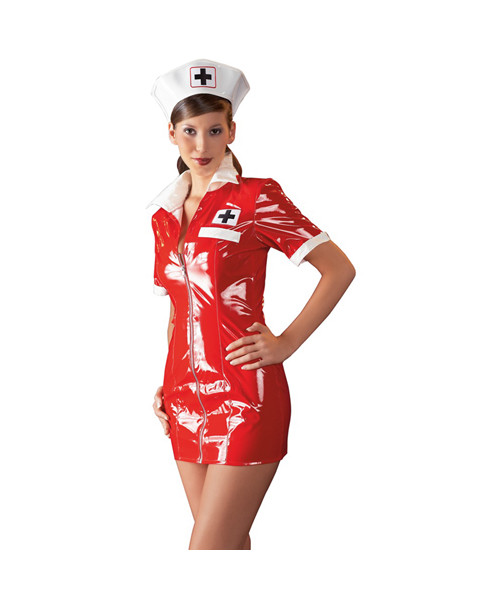 Vinyl Nurse Dress red - Small