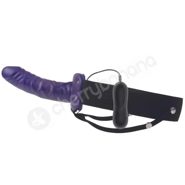 Adam & Eve Universal Vibrating Purple Firm Hollow Dildo Strap-On With Waistband