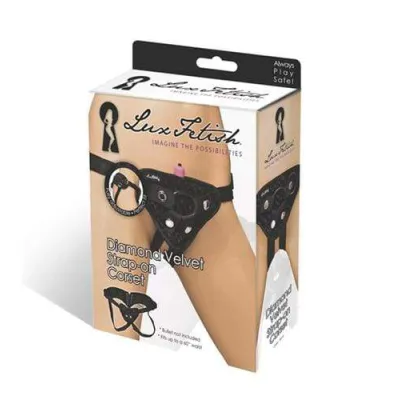Diamond Velvet Strap on Corset Black