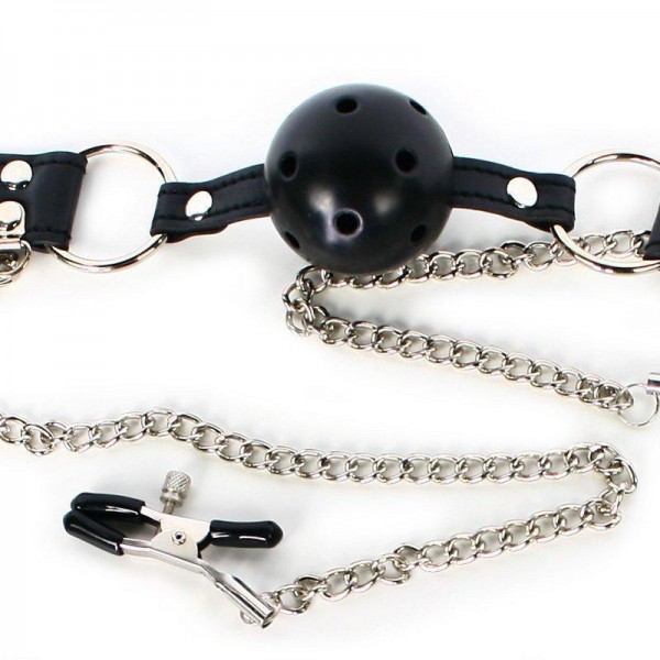 Ball Gag with Nipple Clamps