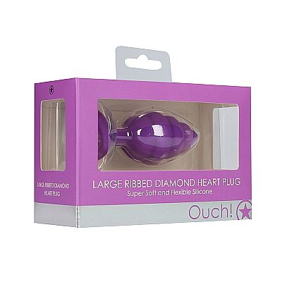 Large Ribbed Diamond Heart Plug Purple