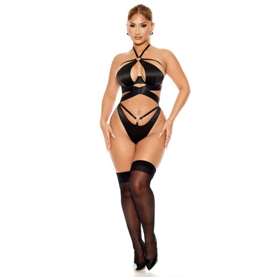 Forplay Soft Life Black Satin Criss Cross Teddy