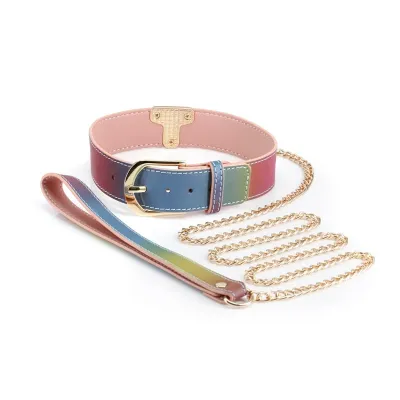 Spectra Bondage Collar Leash Rainbow