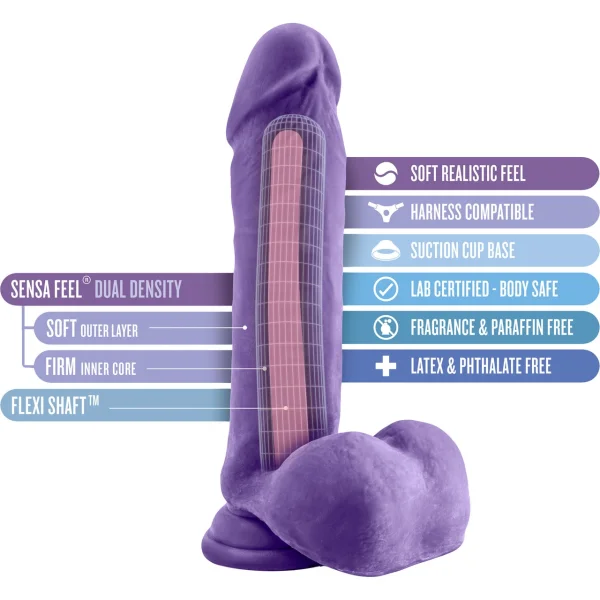 Au Naturel Bold Hero 8 Inch Sensa Feel Dual Density Dildo By Blush - Purple