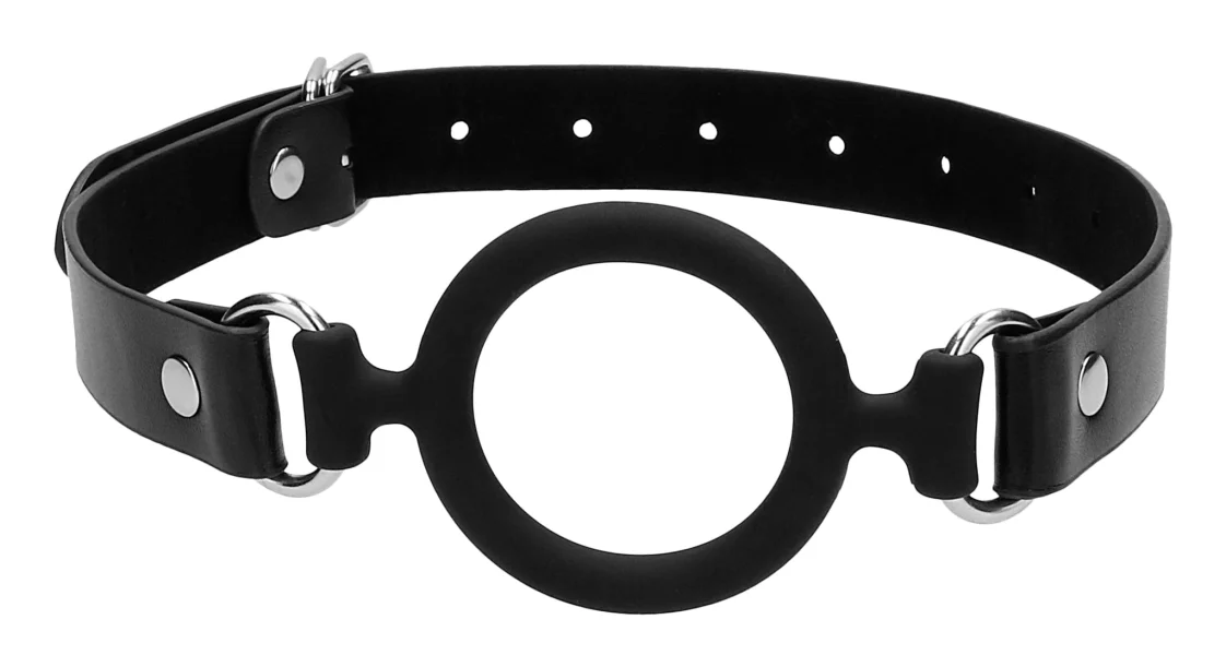 Silicone Ring Gag With Adjustable Bonded Leather Staps - Black