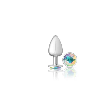 Cheeky Charms Silver Metal Butt Plug Round Clear Large