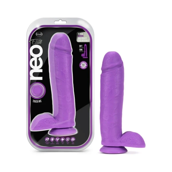 Neo Elite - 10-inch Silicone Dual-density Cock With Balls - Neon Purple