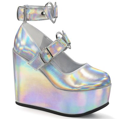5 inches Wedge PF Mary Jane w Heart O Ring Stud Detail
