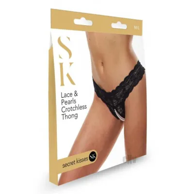 Sk Lace And Pearls Crotchless Thong M l