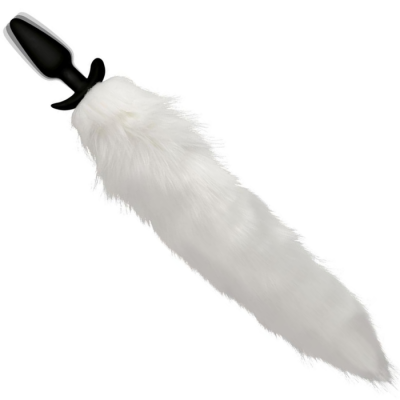 White Fox Tail Vibrating Anal Plug with Remote