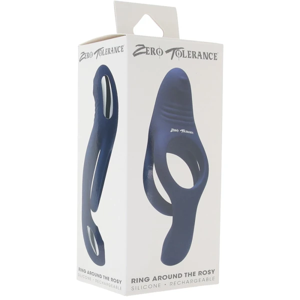 Zero Tolerance Ring Around The Rosy Silicone Vibrating Double Cock Ring & Ball Stimulator - Blue