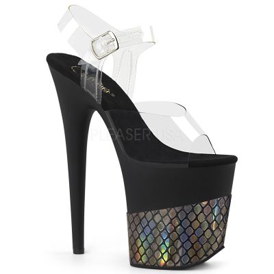 8 inches Heel 4 inches PF Ankle Strap Sandal w Fish Skin Design