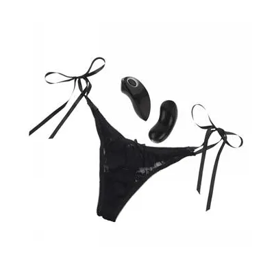 Little Black Panty Thong With Ties 10 function Remote Control Vibe
