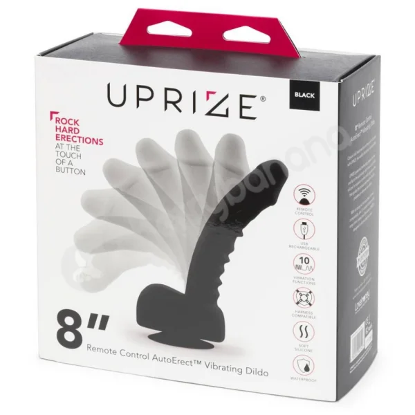 Uprize Black Remote Control Erecting 8" Vibrating Dildo