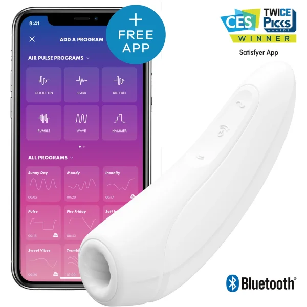 Satisfyer Curvy 1+ Pressure Wave Rechargeable App Enabled Clitoral Stimulator - White — image 6 of 13