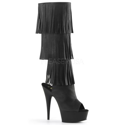 6 inches Heel 1 3 4 inches PF Open Toe Heel Fringe Knee Boot Side Zip