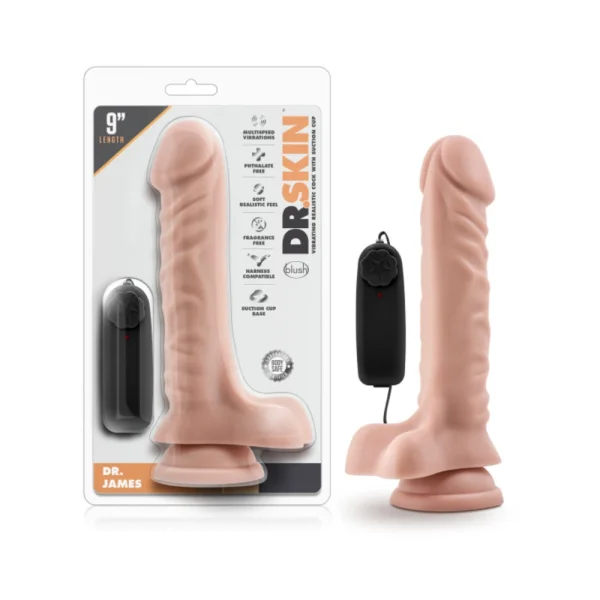 Dr. Skin - Dr. James - 9in Vibrating Cock With Suction Cup - Vanilla — image 6 of 15