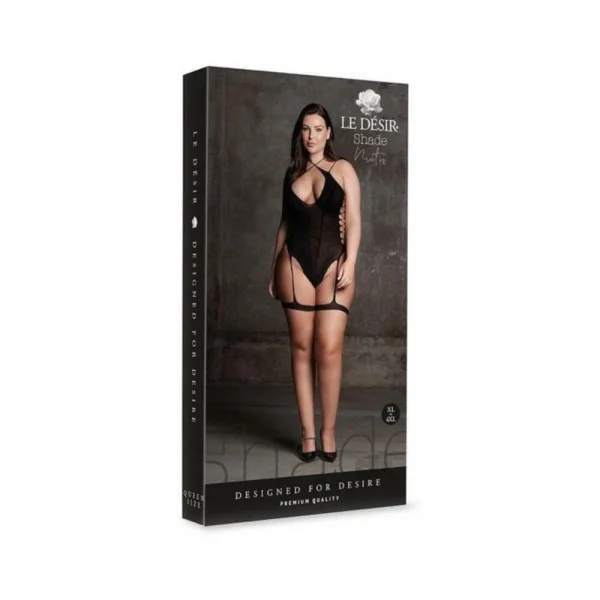 Women's Lingerie: Shots Le Desir Shade Metis Xvi Bodysuit With Garters & Crossed Neckline Black Queen Size