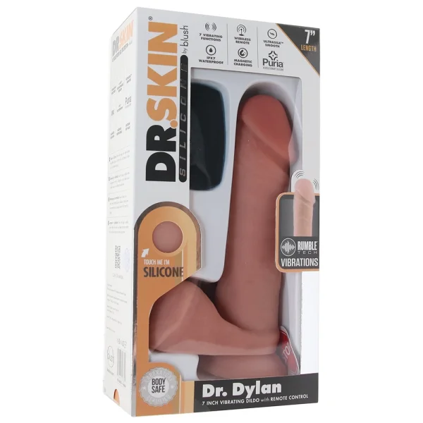 Dr. Skin Dr. Dylan 7" Vibrating Silicone Suction Cup Dildo With Balls & Remote By Blush - Vanilla