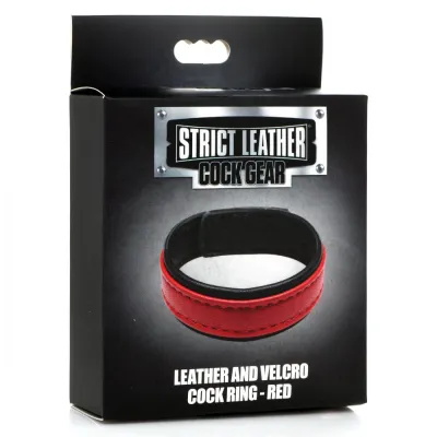 Leather and Velcro Cock Ring Red
