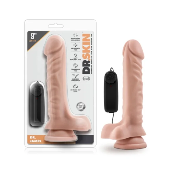 Dr. Skin - Dr. James - 9in Vibrating Cock With Suction Cup - Vanilla — image 9 of 15