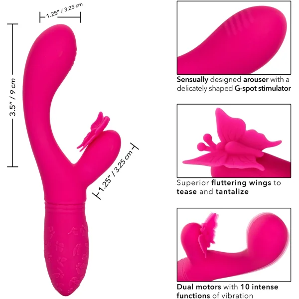 Rechargeable Butterfly Kiss Silicone Flutter Dual Stimulation Vibrator By CalExotics - Pink