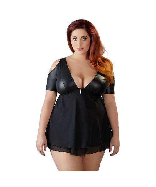 Cold-Shoulder Wetlook Dress With Chiffon - Large